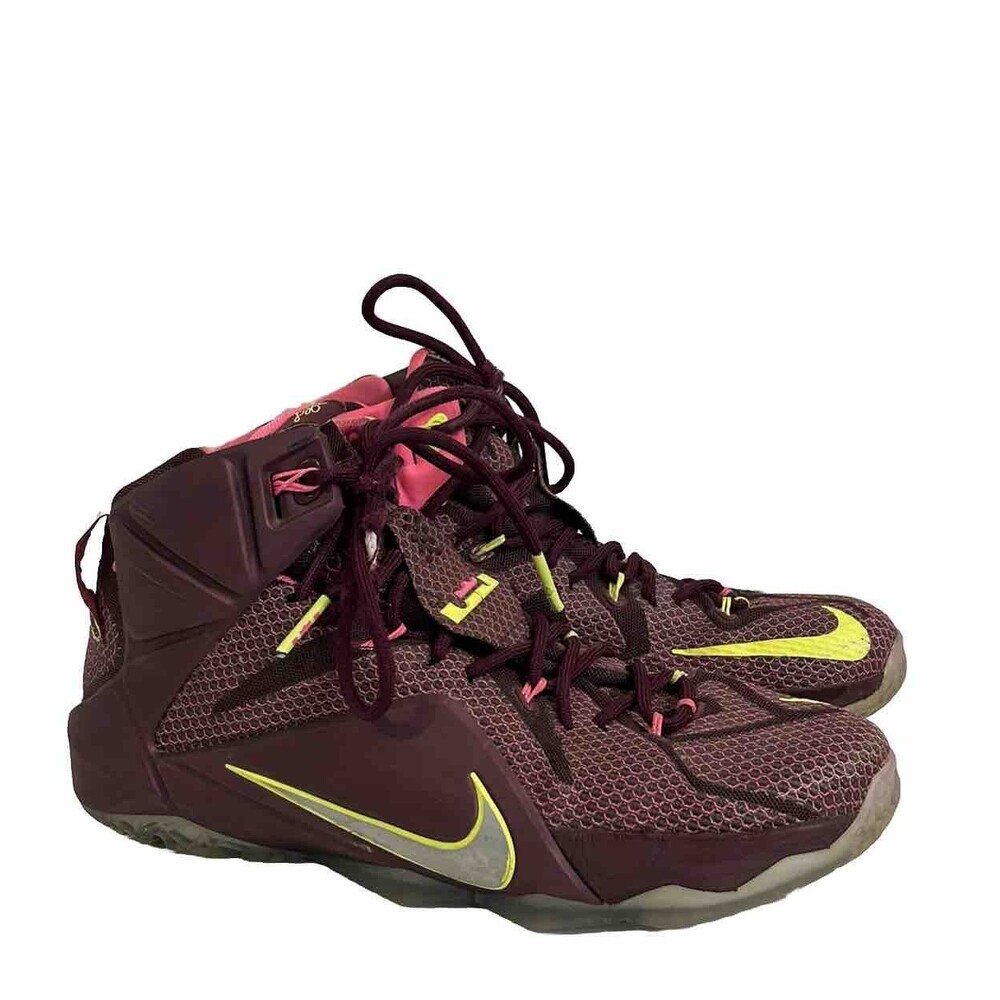 NIKE LeBron 12 Double Helix Merlot Silver Volt Pink 684593-607 Men’s Size US 9